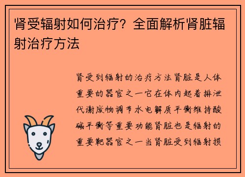 肾受辐射如何治疗？全面解析肾脏辐射治疗方法